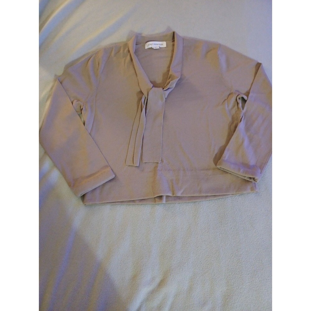 Jones New York womens v-neck lightweight tight knit sweater tan size medium